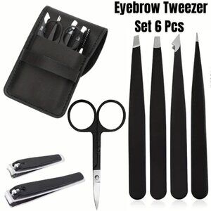 6pcs Set Eyebrow Tweezers Precision Kit, Stainless Steel Ingrown Hair Removal